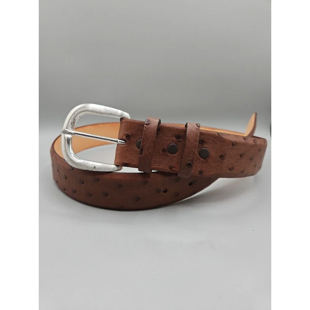 Genuine African Ostrich Brown Leather Belt (Made in U.S.A) Saddlebags Size 34